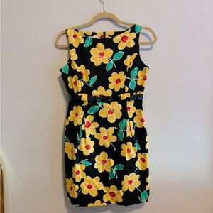 Vintage Jones New York Black Dress with Yellow Floral Pattern